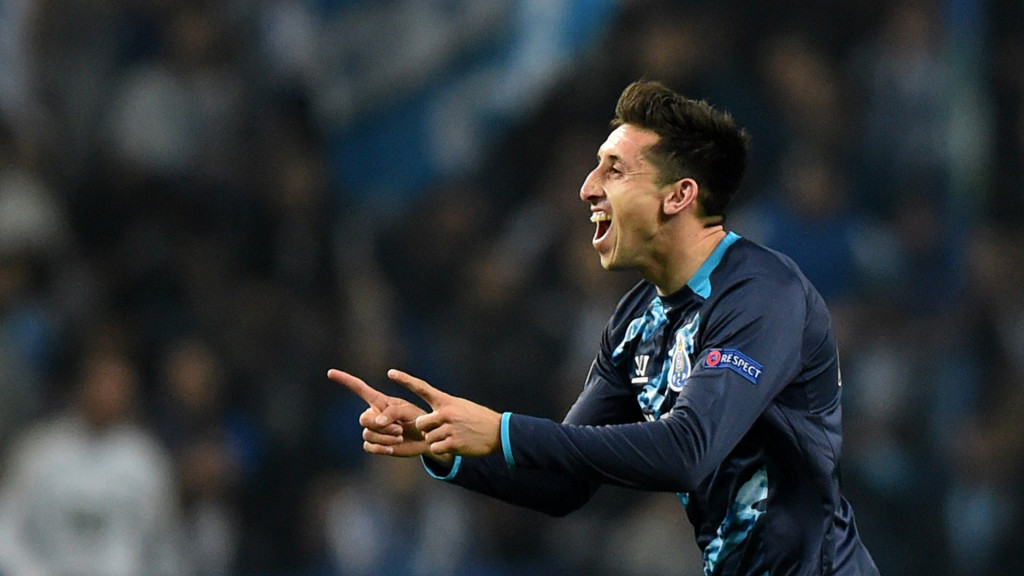 Porto's Mexican midfielder Hector Herrera celebrates after scoring a goal during the UEFA Champions League round of 16 second leg football match FC Porto vs FC Basel at the Dragao stadium in Porto on March 10, 2015. AFP PHOTO/ FRANCISCO LEONG (Photo credit should read FRANCISCO LEONG/AFP/Getty Images)